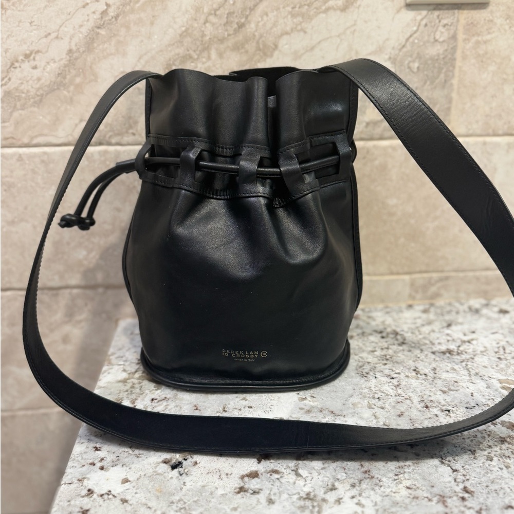 10 Crosby Derek Lam Black Leather Drawstring Bag